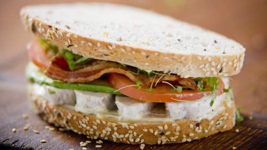 Poached chicken, crisp bacon and mayonnaise from Phillippa's.